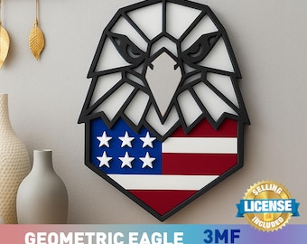Geometrische Adler-Wandkunst: Amerikanische Flagge 3D-Druck (3MF-Datei)