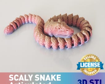 Fichier STL articulé Serpent écailleux : jouet flexible à impression sur place (téléchargement numérique