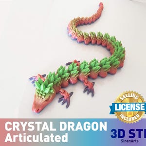 Articulated crystal dragon, unique dragon, STL file for 3D Printing, STL Print Files, Articulating Flexi Wiggle Pet, Print in Place,