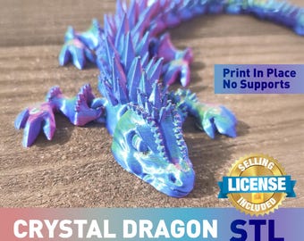 Articulated Crystal Dragon 3D Print Model (STL File) No supports