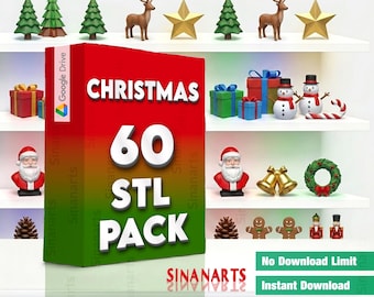 Christmas 2026 STL Pack – 60+ 3D Printable Christmas Ornaments & Decorations Digital Files