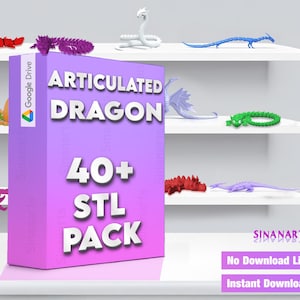 Paquete de más de 40 archivos STL de dragón articulado / Dragon STL - Paquete de más de 40 archivos STL, colecciones para impresión 3D - Paquete de archivos STL de dragón flexible, obsequios adicionales