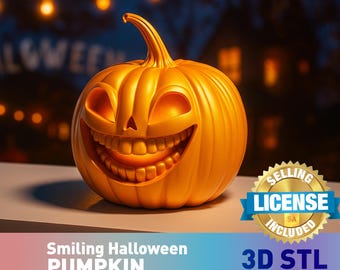 不気味な笑顔のハロウィンカボチャ STL ファイル: 3D プリント可能な装飾品 (デジタルダウンロード)