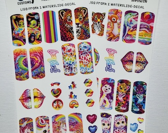 Lisa Frank Nail Waterdecal clear / Waterslide / Nail Art / Lisa Frank Inspired Nail / Pink Ribbon Nail / Arte para Uñas