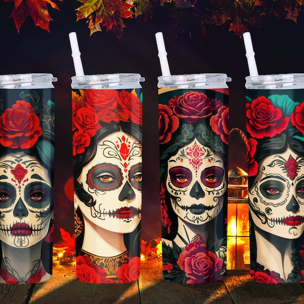 4 Dia de los Muertos Tumbler Download / Scary / skulls / witchcraft / witches / skinny 20oz / sublimation / resin tumbler /Mexican Holiday