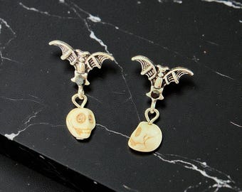 Victorian Tiny BAT & SKULL EARRINGS