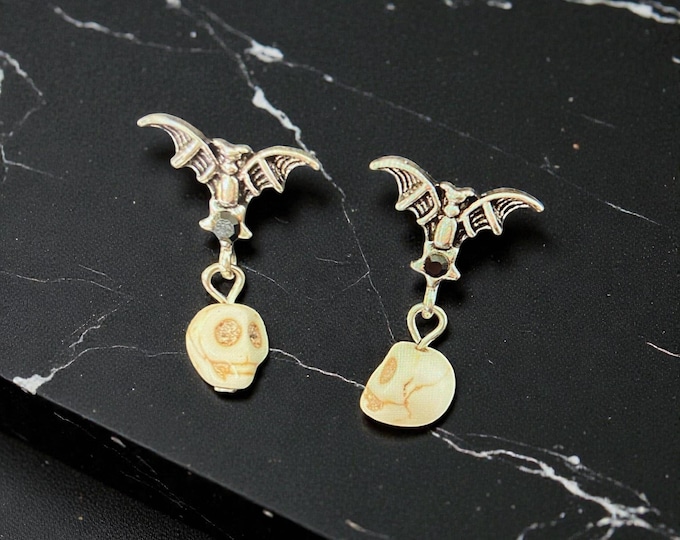 Victorian Tiny BAT & SKULL EARRINGS
