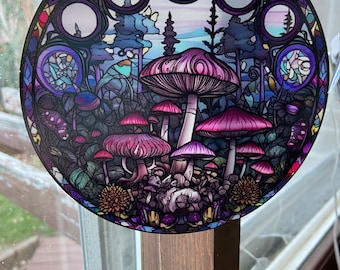 MUSHROOM SPECIAL:  Mystical Pink Mushroom Sun Catcher & Tea Towels 4 pc set.