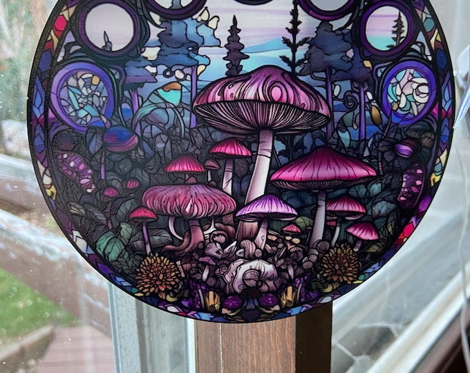 MUSHROOM SPECIAL:  Mystical Pink Mushroom Sun Catcher & Tea Towels 4 pc set.
