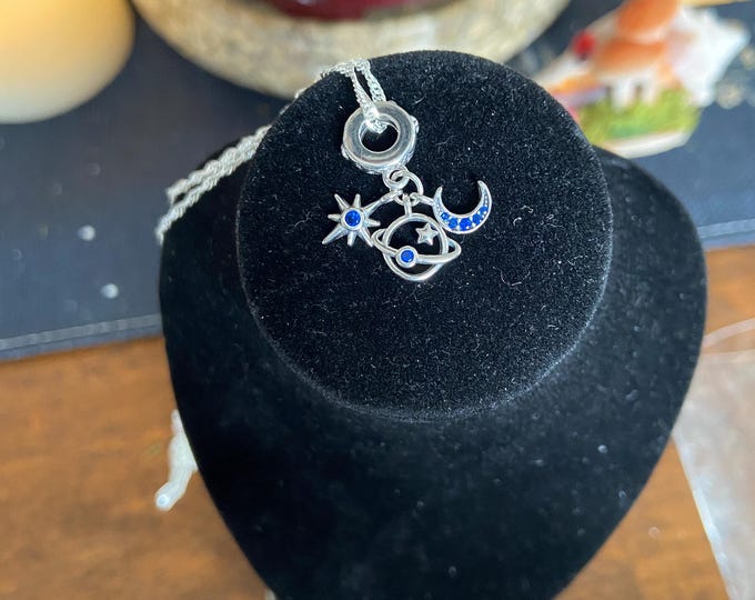 Celestial 3 Silver Charms  Necklace
