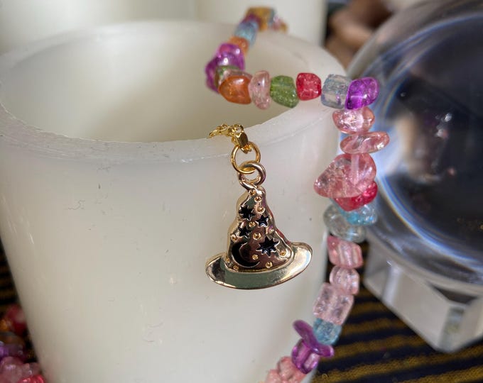 Magical Golden WITCHES HAT on an  18kt Ornate Chain.