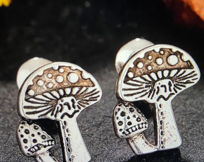 Little Silver Mushroom Stud Earrings
