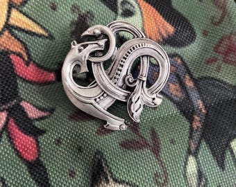 CELTIC DRAGON  AMULET: Antiqued Metal Celtic Viking Brooch