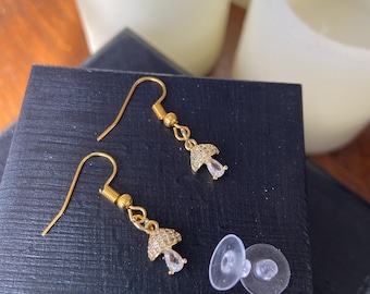 RHINESTONE Golden Custom MUSHROOM EARRINGS