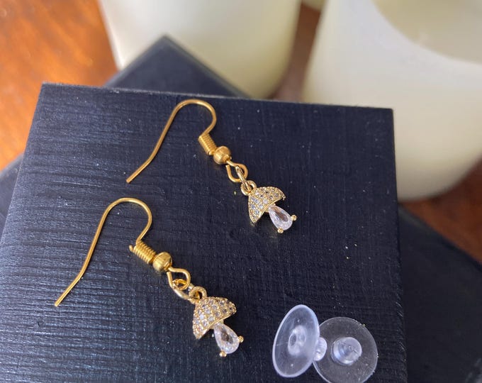 RHINESTONE Golden Custom MUSHROOM EARRINGS