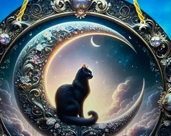 Crescent Moon & the Black Cat  Plaque