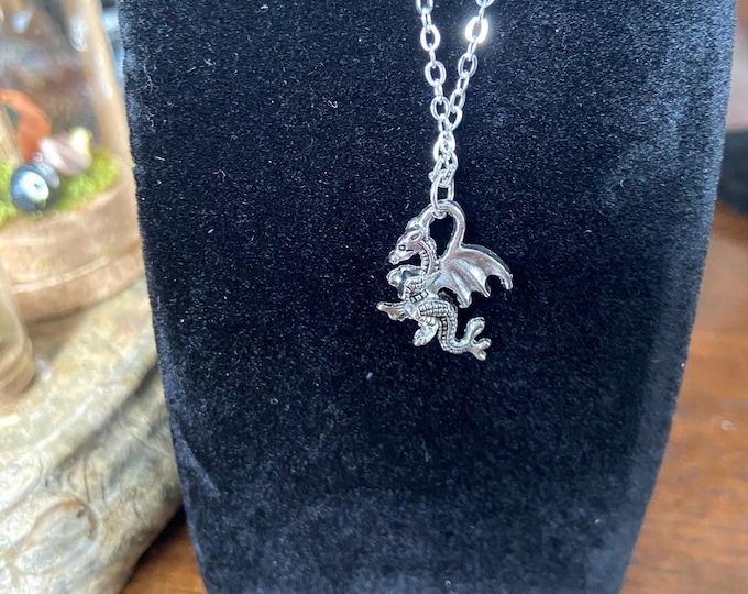 NEW:  Gothic DRAGON  Necklace in SILVER.