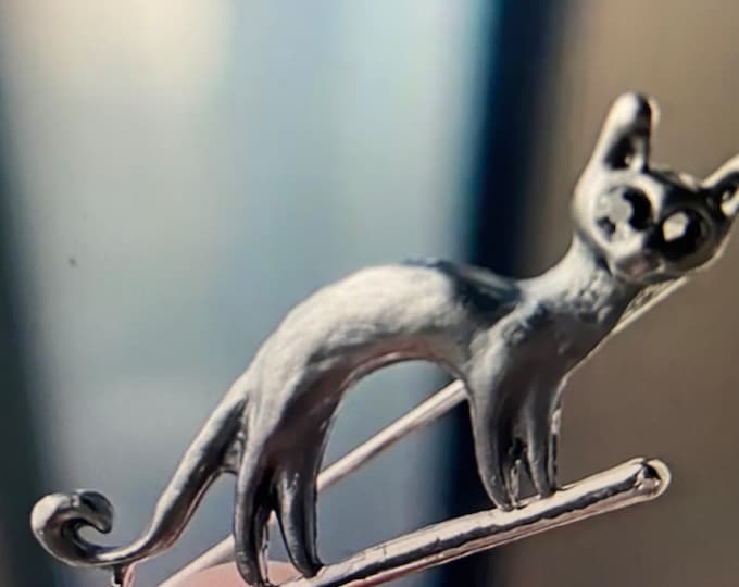 Black Cat on a Broom Brooch