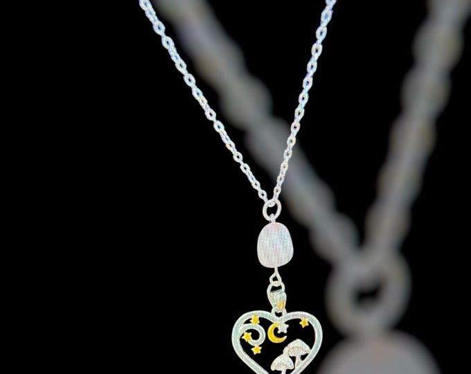 MUSHROOM HEART PENDANTS, Stars & Rose Quartz