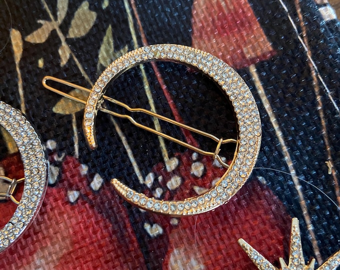HAIR JEWELRY SPECIAL:  Moon & Stars Rhinestone Hair Clips