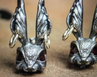 RABBIT EARRINGS :  2 styles Tiny Punk Bunny Earrings Dangling or Pin