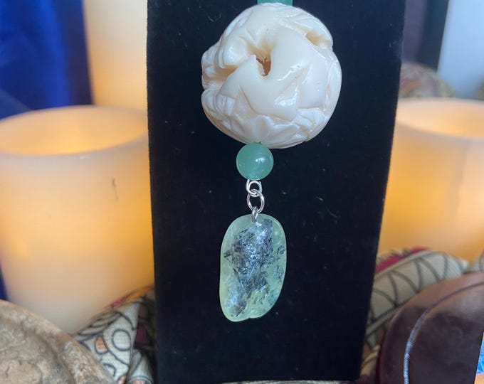 CUSTOM CARVED Bone Crouching Deer PENDENT  925 Silver. One of a Kind.