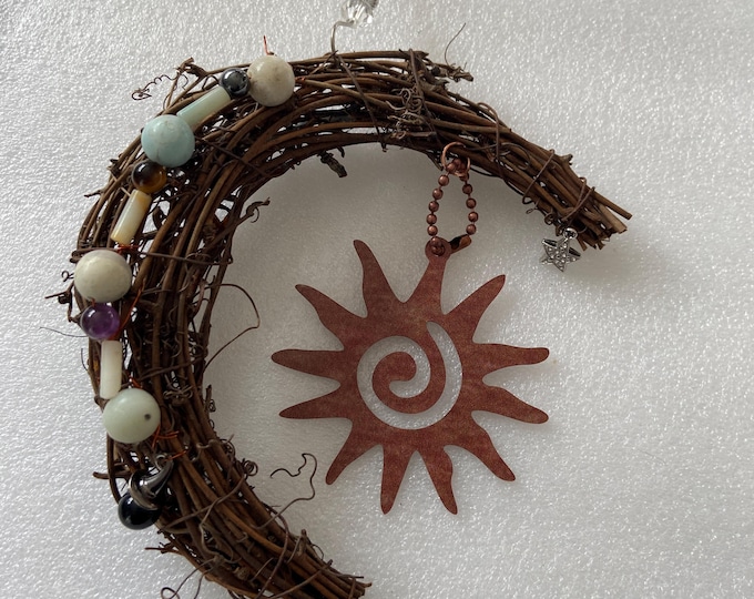 Crescent MOON SPELL WREATH, Pagan Moon Wreath, Metaphysical Moon Wreath