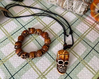 Bone Head SKULL PENDENT & Bracelet SET