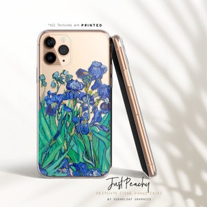 Van Gogh's Blue Irises Flower Clear Phone Case Vintage Floral Famous Painting Classic Oil Painting Print on Transparent Rubber Case