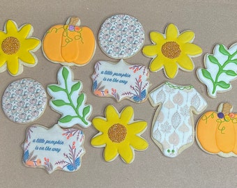 Pumpkin Baby Shower Cookies – “A Little Pumpkin Is on the Way” – Neutral/Boho – Personalized, Individually Wrapped