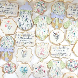 Wildflower Baby Shower Cookies – Custom Floral Sugar Cookies – Personalized Baby Shower Favors – Individually Wrapped