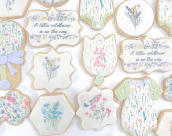 Wildflower Baby Shower Cookies – Custom Floral Sugar Cookies – Personalized Baby Shower Favors – Individually Wrapped