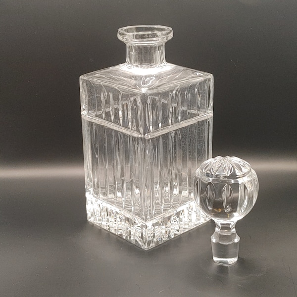 Vintage Signed Wedgwood Crystal 10" Square Block Decanter - Brandy Spirits Whiskey Liquor Liqueur - Excellent Condition