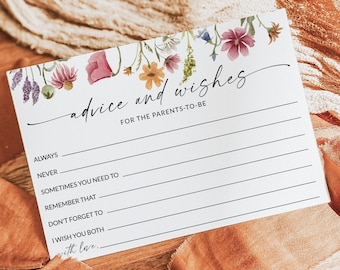 Baby Shower Advice Card, Wildflower Baby Shower Game Printable, Advice for The Parents To Be, Advice and Wishes, Editable Template, F1