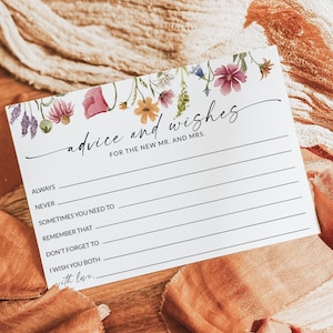 Bruiloft advies kaart, Wildflower bruids douche advies voor de bruid kaart, bruids douche spel, advies en wensen, bewerkbare sjabloon, F1