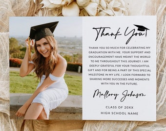 Graduation Thank You Card Template with Photo | Grad Thank You | Personalized Graduation Card | Graduation Gift | Editable Template | A1