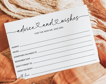 Advice For The Bride and Groom | Wedding Advice Cards | Bridal Shower Game Printable | Advice and Wishes for Bride | Editable Template | S1