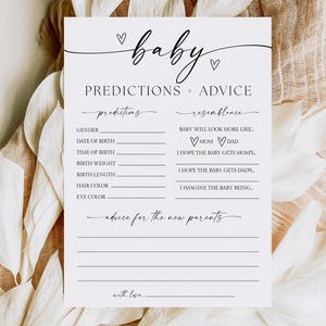 Baby Predictions and Advice, Baby Shower Games Printable, Baby Shower Predictions Card, Advice and Wishes for Baby, Editable Template, S2