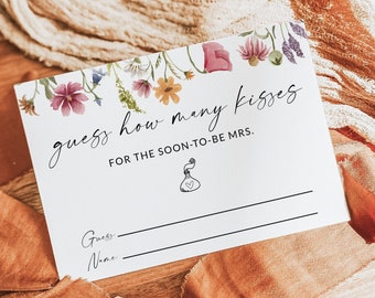 Guess How Many Kisses For The Soon To Be Mrs Card, Wildflower Bridal Shower Game, How Many Hershey Kisses In The Jar, Editable Template, F1