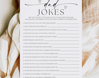 Dad Jokes Baby Shower Game Printable, Dad Jokes for Baby Shower, Dad Quiz, Dad Jokes Trivia, Dad Shower Games, Editable Template, S2