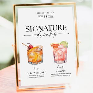 Signature Cocktail Sign, Wedding Signature Drink Sign, Wedding Drink Sign, His and Her Drinks, Wedding Bar Sign, Wedding Menu, Editable, S2