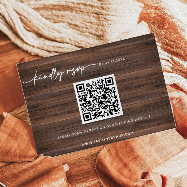 Rustic RSVP QR Code | Country Barn Rsvp QR Code Card for Wedding | Wood Rsvp Template | Rsvp Postcard | Editable Wedding Template | C1