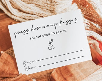 How Many Kisses Cards | Guess How Many Kisses For The Soon To Be Mrs | Bridal Shower Game Printable | Candy Game | How Many Kisses Game | A1