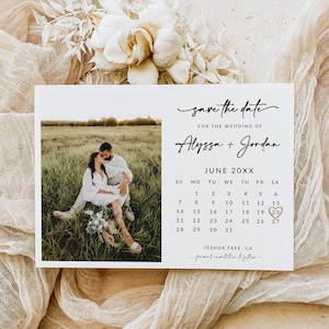 Minimalist Save The Date Calendar Template with Photo | Boho Save The Date Digital Download | Modern Save The Date Template | Editable | A1