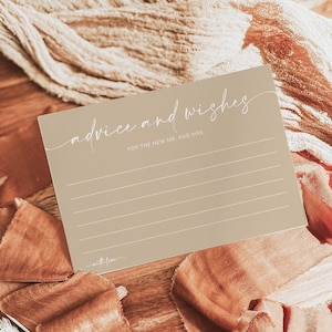 Conseils et cartes de voeux de mariage beiges | Conseils pour la mariée | Jeux de Bachelorette pour la douche nuptiale | Mariage bohème | Modèle modifiable | A1