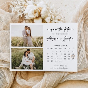 Calendrier Enregistrez le modèle de date avec photo | Modèle minimaliste Save The Date | Carte Boho Save The Date | Téléchargement imprimable modifiable | A1