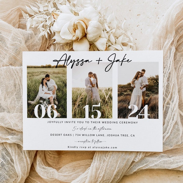 Wedding Invitation Template Photo Collage | Wedding Invitation with Photos | Wedding Template | Wedding Invitation Digital Download | A1