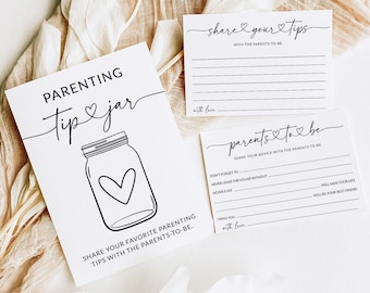 Parenting Tip Jar Sign and Advice Card for The Parents To Be | Baby Shower Game Printable | Baby Shower Advice Cards | Editable Template, S1