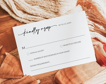 Minimalist RSVP Cards for Wedding Template, Boho Rsvp Card Template, Modern Rsvp Template, Simple Rsvp Postcard,Editable Wedding Template,A1