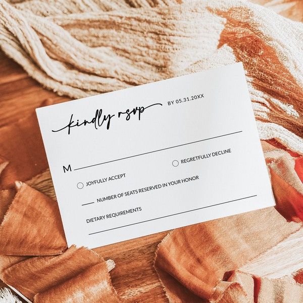Minimalist RSVP Cards for Wedding Template, Boho Rsvp Card Template, Modern Rsvp Template, Simple Rsvp Postcard,Editable Wedding Template,A1